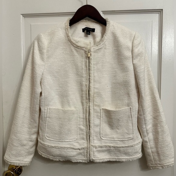 Ann Taylor Cream Tweed Zip Up Blazer - Picture 3 of 10
